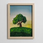 Original Tree on Hill Acrylic Painting – Framed Nature Wall Art